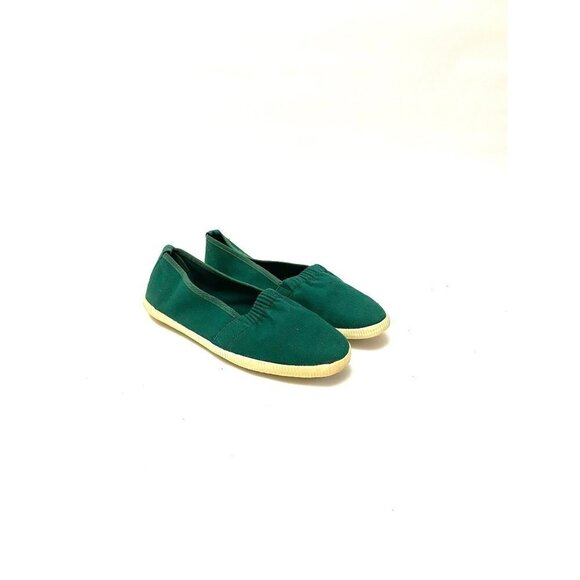 Vintage 1960s Deadstock Sneakers // Green Canvas Slip On No Tie Shoes Size 6 - Picture 5 of 7